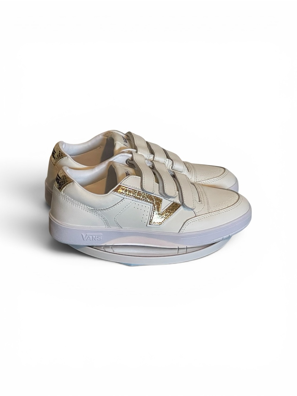 Vans White Low-Top Sneakers with Gold Accent V